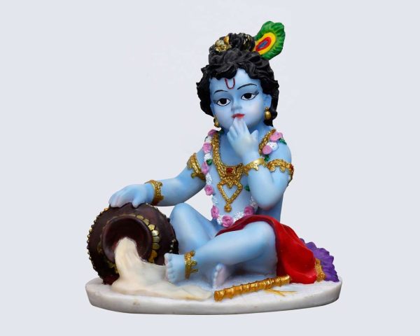 New Hand Crafted Ladoo Gopal Krishna Idol Stealing Butter-Height-8 Inches-Resin-Multicolour