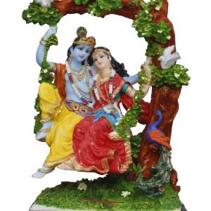 Handcrafted Big Beautiful Radha Krishna Idol On A Swing-Height-12.5 Inches-Multicolour-Resin
