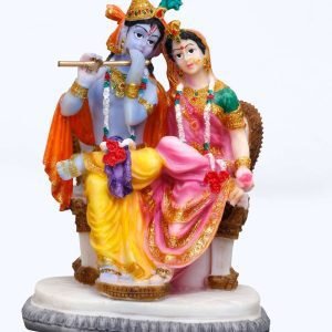 Handcrafted Medium Cute Radha Krishna Idol Sitting On Chair-Height-8 Inches-Multicoloured-Resin