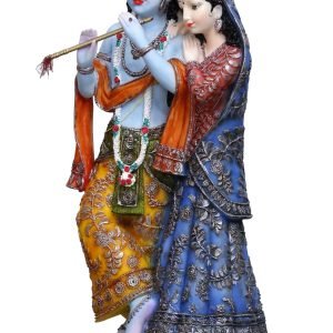 Handcrafted Big Beautiful Standing Radha Krishna with Embroidered Dress Carving-Height-12 Inches-Multicolour-Resin