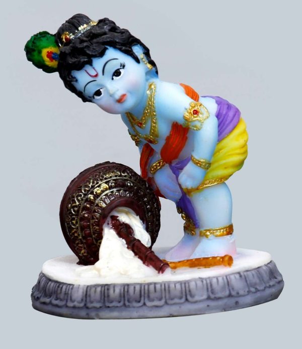 Handcrafted Cute Krishna Idol Bending Pose Stealing Butter for Home Decoration-Height-3.5 Inches