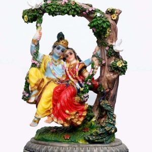 Handcrafted Beautiful Radha Krishna Idol On A Swing for Home Decoration-Height-6.5 Inches-Multicolour-Resin