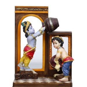 Handcrafted Big Cute Krishna Balaram Idol Stealing Butter-Height-10 Inches-Multicolour-Resin