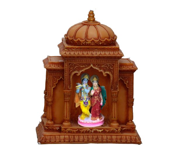Handcrafted Big Beautiful Radha Krishna Idol in Temple-Height-9 Inches-Multicolour-Resin