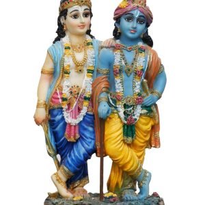 Handcrafted Big Beautiful Krishna Balaram Idol Standing Together-Height-7 Inches-Multicolour-Resin