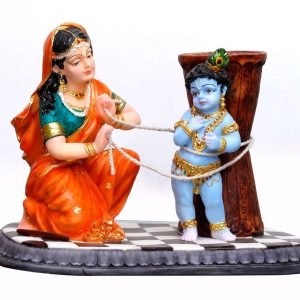 Handcrafted Big Beautiful Maa Yashoda Binding Krishna Idol with Rope (Damodar Leela)-Height-12.5 Inches-Multicoloured-Resin
