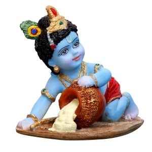 Handcrafted Medium Cute Krishna Idol in Crawling Pose-Height-2.5 Inches-Multicoloured-Resin