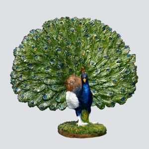 Handcrafted Beautiful Dancing Peacock Figure with Open Feathers-Height-4 Inches-Multicolour-Resin