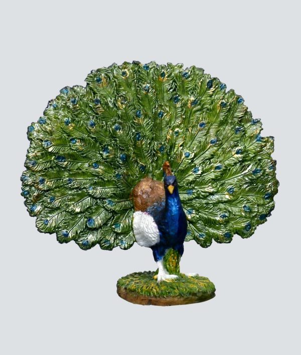 Handcrafted Beautiful Dancing Peacock Figure with Open Feathers-Height-4 Inches-Multicolour-Resin