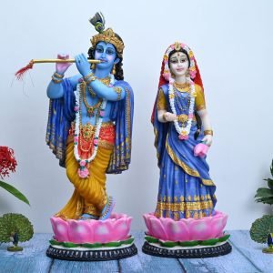 Handcrafted Large Beautiful Radha Krishna Standing On Lotus (Separate Bases) For Home Decoration-Height-22 Inches