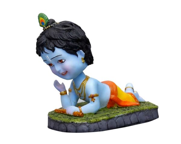 Handcrafted Cute Cartoon Krishna Lying Version On Base For Home Decoration-Height-4 Inches-Resin