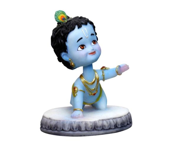 Handcrafted Cute Cartoon Krishna Crawling Version On Base For Home Decoration-Height-4.5 Inches