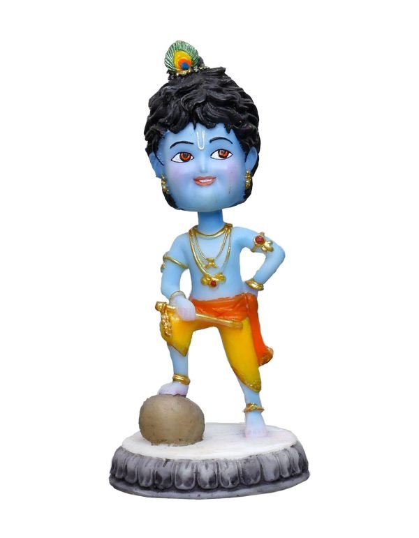 Handcrafted Cute Cartoon Krishna Standing Version On Base For Home Decoration-Height-6 Inches-Resin