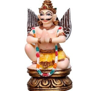 Sri Krishna Culture New Medium Garuda Dev Murti with Garland-Height-4.5″-Resin-Multicolour