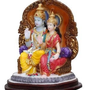 Sri Krishna Culture-Beautiful Ram and Sita Blessing Pose On Chair for Home Decoration-Height-4.5 Inches-Multicoloured-Resin