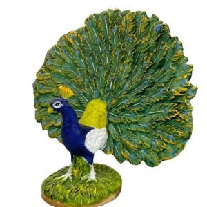 Sri Krishna Culture-Beautiful Dancing Peacock with Open Feathers for Home Decoration-Height-4 Inches-Multicolour-Resin