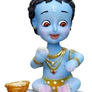 Sri Krishna Culture- Cute Cartoon Krishna Eating Butter On Base for Home Decoration-Height-5 Inches