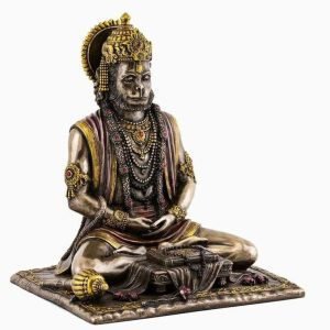 Sri Krishna Culture-New Big Beautiful Sitting Hanuman-Meditating Pose-Height-8.5 Inches for Home Decoration-Height-Ivory Antique Finish-Resin