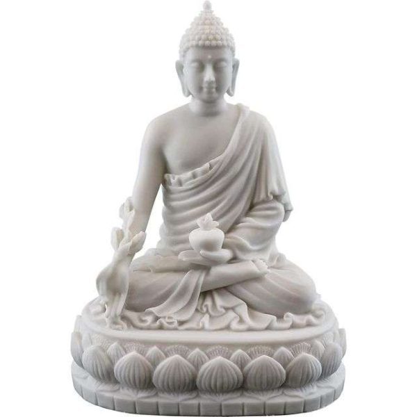 SrI Krishna CULTURE-New Medium Sitting Medicinal Buddha Statues for Living Room-Tibetan-for Home Decoratives-Height-6 Inches-Marble White Finish