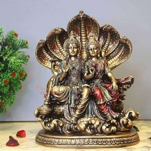 Sri Krishna Culture-New Vishnu and Laxmi Sitting With Snake (Sinhasan Pose)-Antique Finish-Height-10 Inches