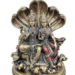 Sri Krishna Culture-New Vishnu and Laxmi Sitting With Snake (Sinhasan Pose)-Antique Finish-Height-10 Inches