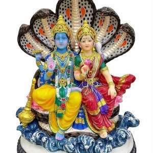 Sri Krishna Culture-New Vishnu and Laxmi Ji Sitting with Snake (Sinhasan Pose)-Multicoloured-Height-10 Inches