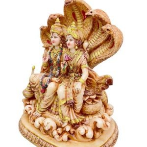 Sri Krishna Culture-New Vishnu and Laxmi Ji Sitting with Snake (Sinhasan Pose)-Ivory Antique Finish-Height-10 Inches