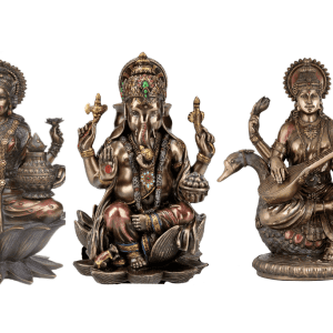 Sri Krishna Culture Set of Laxmi,Ganesh and Saraswati -Set for Home and Gift-Height 8 Inches-Ivory Antique Finish