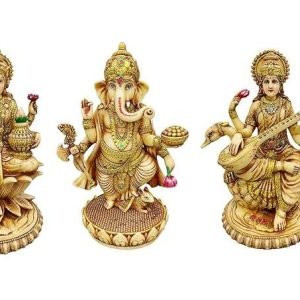 Sri Krishna Culture Set of Laxmi,Ganesh (Standing Position) and Saraswati-Set for Home and Gift-Height 8 Inches-Antique Finish