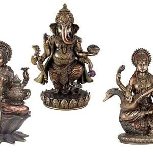 Sri Krishna Culture Set of Laxmi,Ganesh (Standing Position) and Saraswati-Set for Home and Gift-Height 8 Inches-Ivory Antique Finish