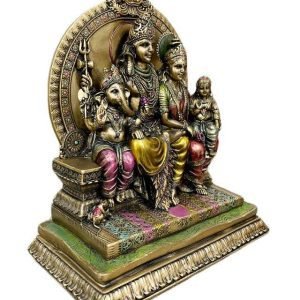 Sri Krishna Culture-Big Beautiful Shiv Parivar Sinhasan with Kartik for Home Decoration-Height-8 Inches-Antique Finish-Resin
