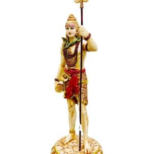 Sri Krishna Culture-Large Beautiful Standing Shiva with Trishul On Base-Height-20 Inches-Ivory Antique-Resin