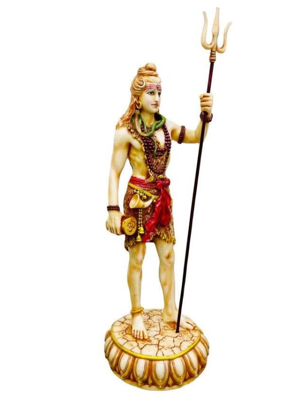 Sri Krishna Culture-Large Beautiful Standing Shiva with Trishul On Base-Height-20 Inches-Ivory Antique-Resin - Image 4