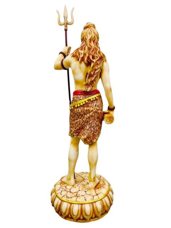 Sri Krishna Culture-Large Beautiful Standing Shiva with Trishul On Base-Height-20 Inches-Ivory Antique-Resin - Image 3