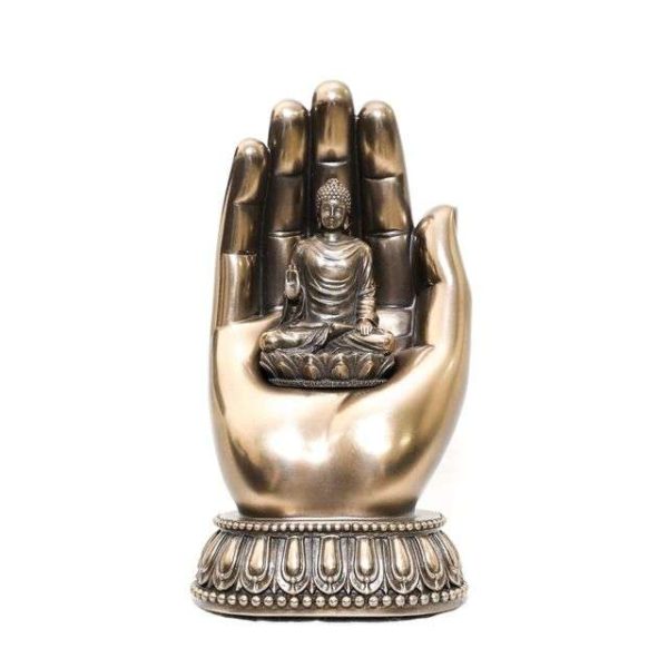 Sri Krishna Culture-Large Beautiful Blessing Single Hand Buddha (Magnetic Attachment) For Home Decoration-Height-8 Inches-Antique-Resin