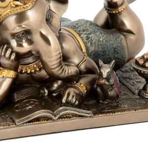 SrI Krishna CULTURE-Cute Ganesha Lying Pose Reading Book for Home Decoration-Length-5 Inches-Antique Finish-Resin