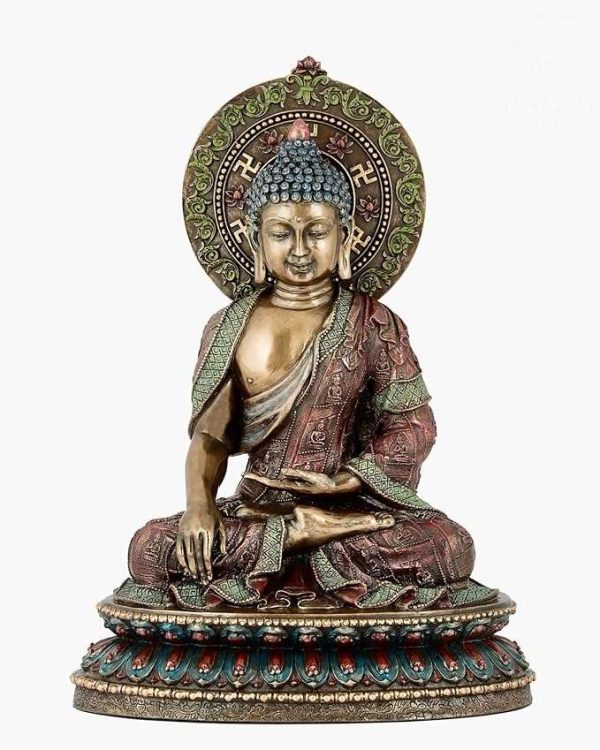 SrI Krishna CULTURE-Large Beautiful Buddha Statues for Living Room Wearing Decorated Clothes Meditating Pose Showpiece for Home Decoration-Height-11 Inches-Multicoloured-Resin