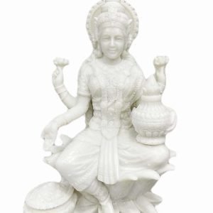 SrI Krishna CULTURE-New Big Beautiful Sitting Laxmi On Lotus for Home Decoration-Height-8 inches-Glossy White Finish-Marble