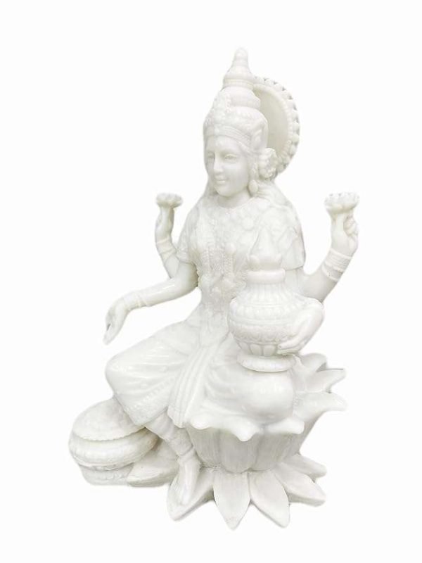 SrI Krishna CULTURE-New Big Beautiful Sitting Laxmi On Lotus for Home Decoration-Height-8 inches-Glossy White Finish-Marble - Image 2