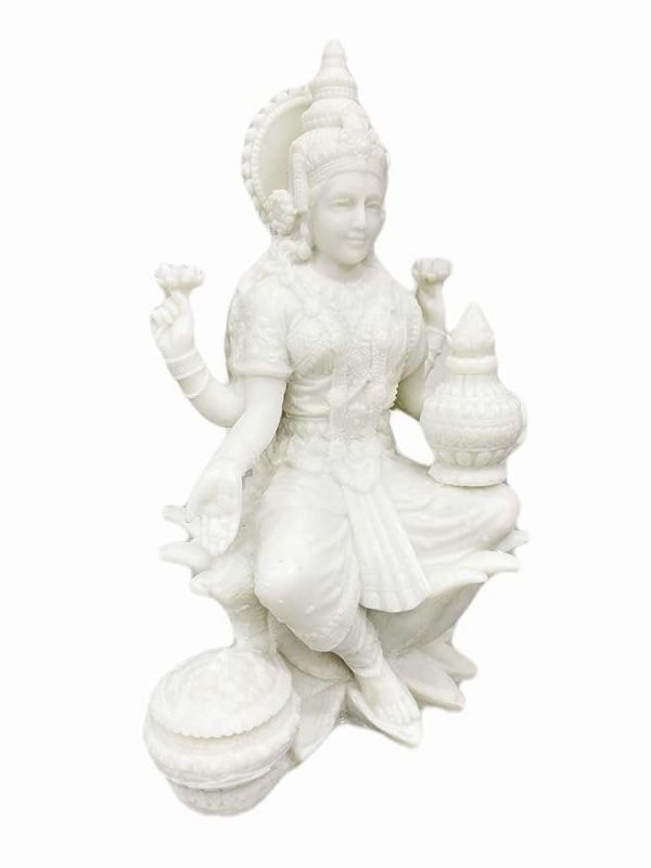 SrI Krishna CULTURE-New Big Beautiful Sitting Laxmi On Lotus for Home Decoration-Height-8 inches-Glossy White Finish-Marble - Image 3