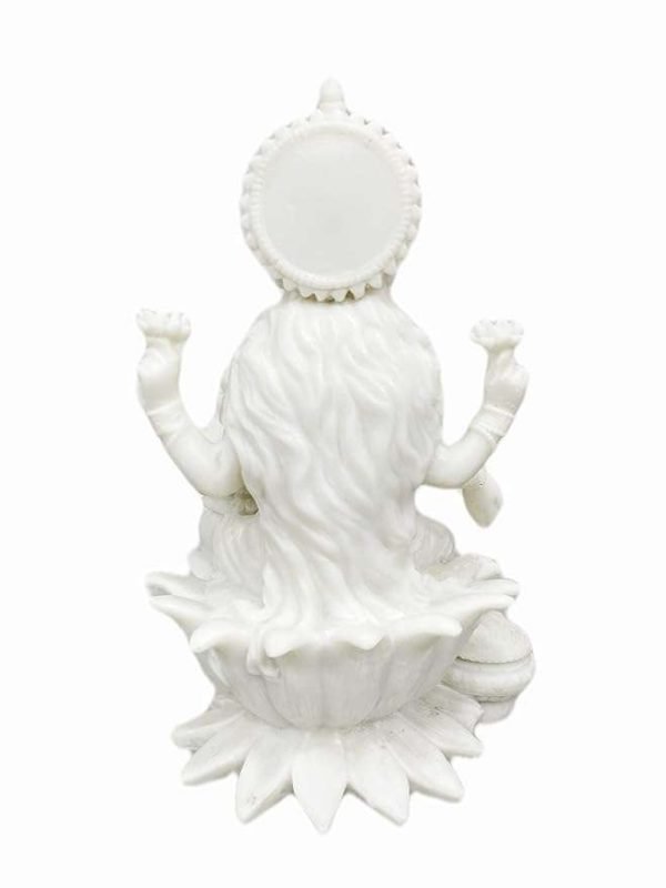 SrI Krishna CULTURE-New Big Beautiful Sitting Laxmi On Lotus for Home Decoration-Height-8 inches-Glossy White Finish-Marble - Image 4