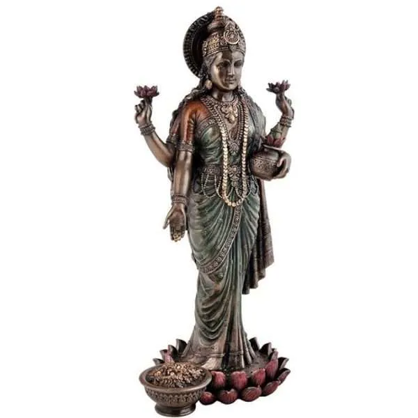Sri Krishna Culture®-New Hand Crafted Big Standing Lakshmi Idol-Polyster Resin-Antique Finish - Image 3