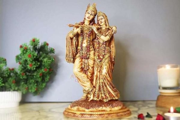 Sri Krishna Culture-Large Standing Radha Krishna with Flute-Idol/Statue/Murti-(Height-12 Inches)-Polyster Resin-Ivory Finish