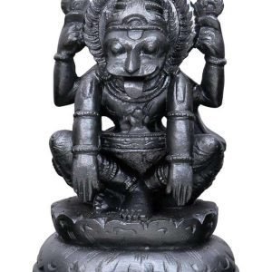 Sri Krishna Culture- Large Narsimha Deva & Laxmi Ji On Lotus Base-Hindu God and Goddess Idol/Statue/Murti/Figurine(4.5″)-Polyster Resin-Black