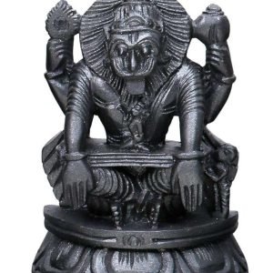 Sri Krishna Culture-Medium Narsimha Deva Murti On Half Lotus Base-Height-7.6 cms-Polyresin-Black Colour