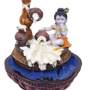 Sri Krishna Culture Polyresin and Marble Baby Krishna Fountain, 7″x7″x9″, Multicolour