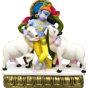 Sri Krishna Culture Standing Krishna with 2 Cows(Height-12) – Hindu God and Goddess Idol/Statue/Murti/Figurine-Polyster Resin-Multicolour