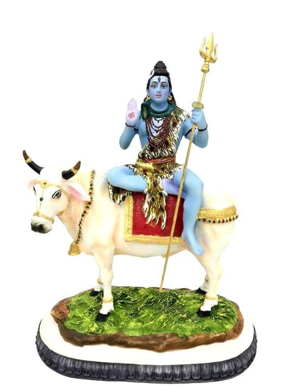 Hand Crafted Large Sitting Shanker Ji/Shiv Ji (Height-10 Inches) On Nandi-Hindu God and Goddess Idol/Statue/Murti/Figurine-Polyster Resin-Multicolour - Image 2