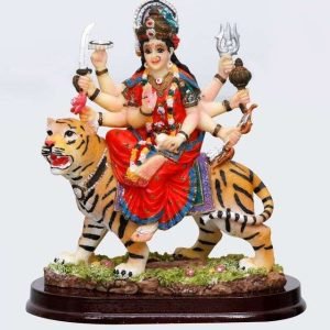 Sri Krishna Culture Durga Mata Sitting On Lion(Height-6″) – Hindu God and Goddess Idol/Statue/Murti/Figurine-Polyster Resin-Multicolour