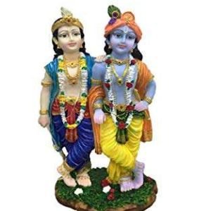 Sri Krishna Culture Polyresin and Marble Krishna-balram Murti Idol, 3″, Multicolour